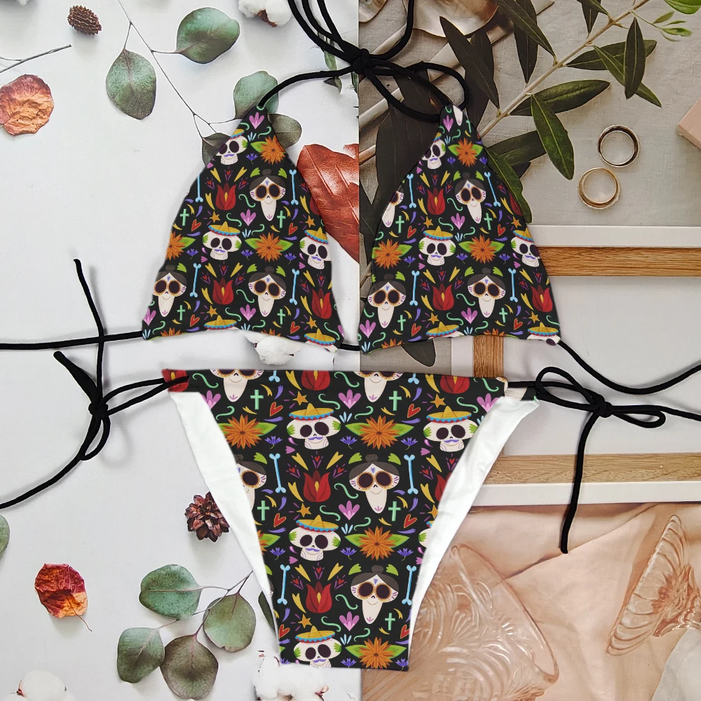 New fashion bikini suit female sexy skull pattern printed swimsuit beach surfing vacation party Halloween cosplay