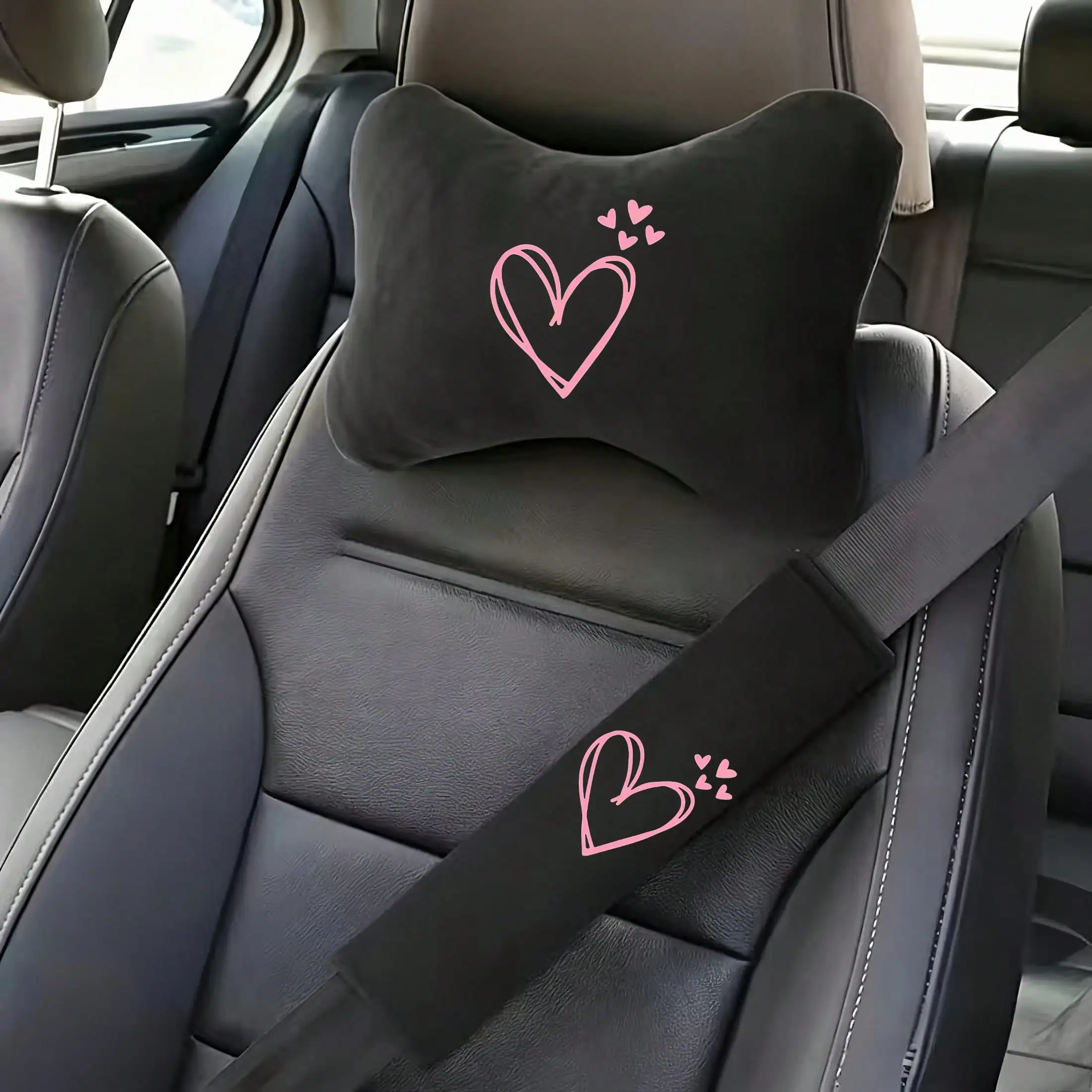 

Pink Heart Print Car Pillow, Neck Pillow Car Accessories, Car Decor, Car Accessories For Women Interior, Car Stuff, Pillows, – Soft Comfort Car Pillow ,Suitable For All Vehicle Models