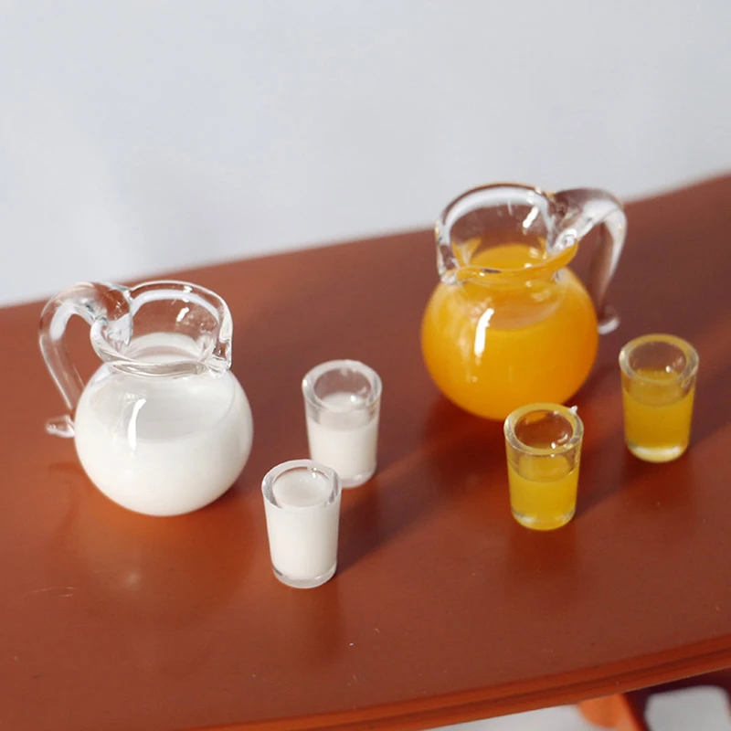 3Pcs/Set Dollhouse Mini Juice Milk Glass Jug Set Scene Model Akcesoria