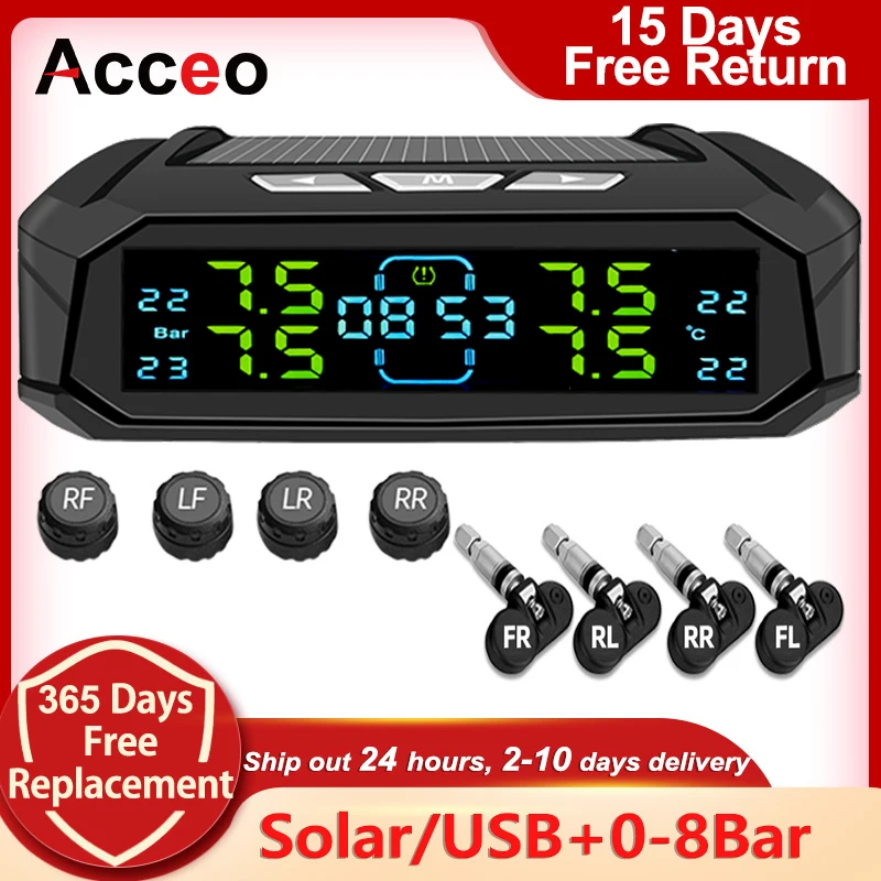 ACCEO K10 TPMS Tyre Pressure Monitoring System Solar Radio Power Digital LCD Display Auto Security Alarm Systems Tyre Pressure