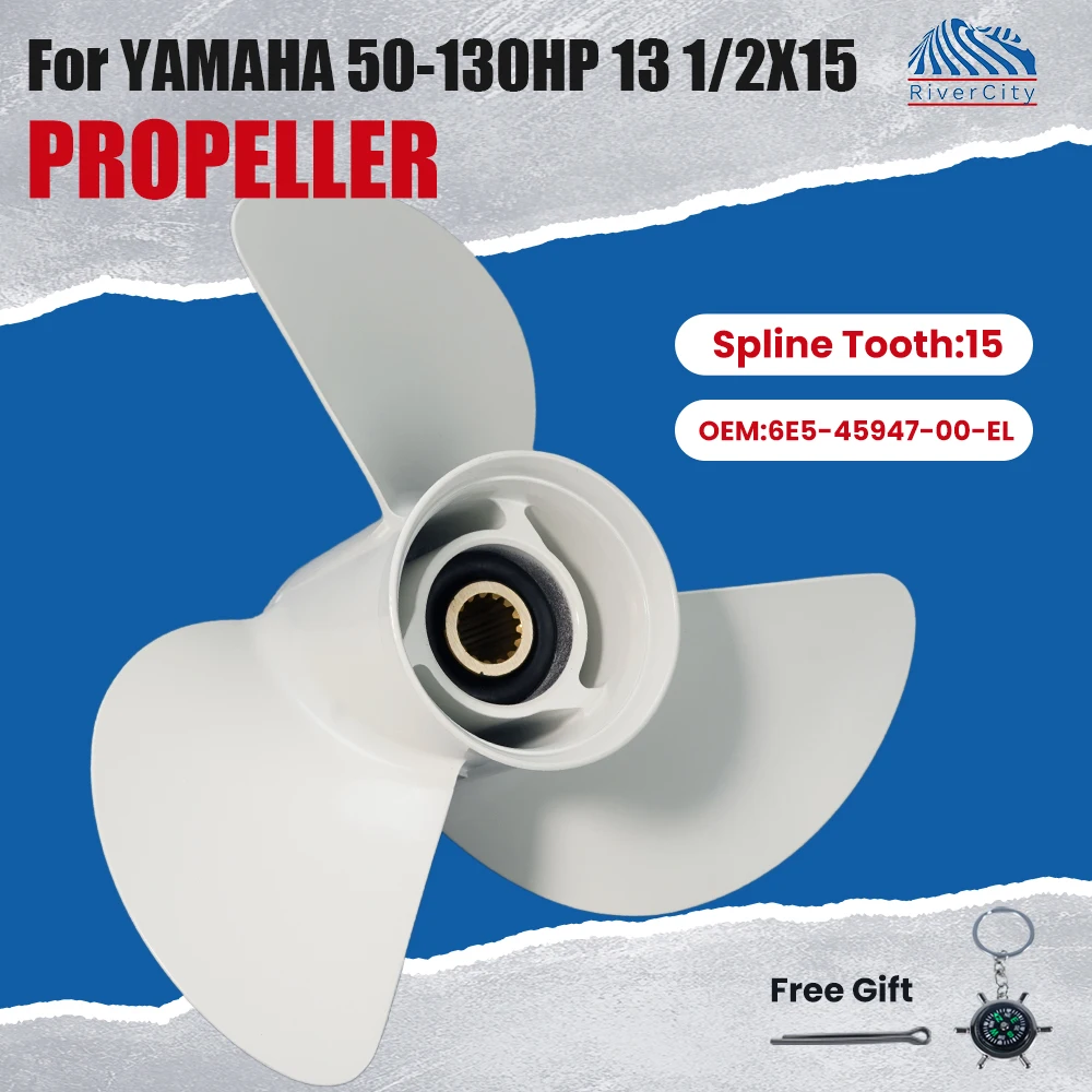 Outboard Propeller 13 1/2x15 for Yamaha 50 60 70HP 75HP 80HP 85HP 90HP 100HP 115HP 130HP 15 Spline Aluminum Alloy 3 Blade Screw