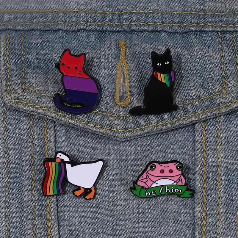 Pins Custom Love is Love He Him Brooches LGBT Lapel Badges Cats Frog Goose Jewelry Gift for Kids Friends Pride Flag Enamel