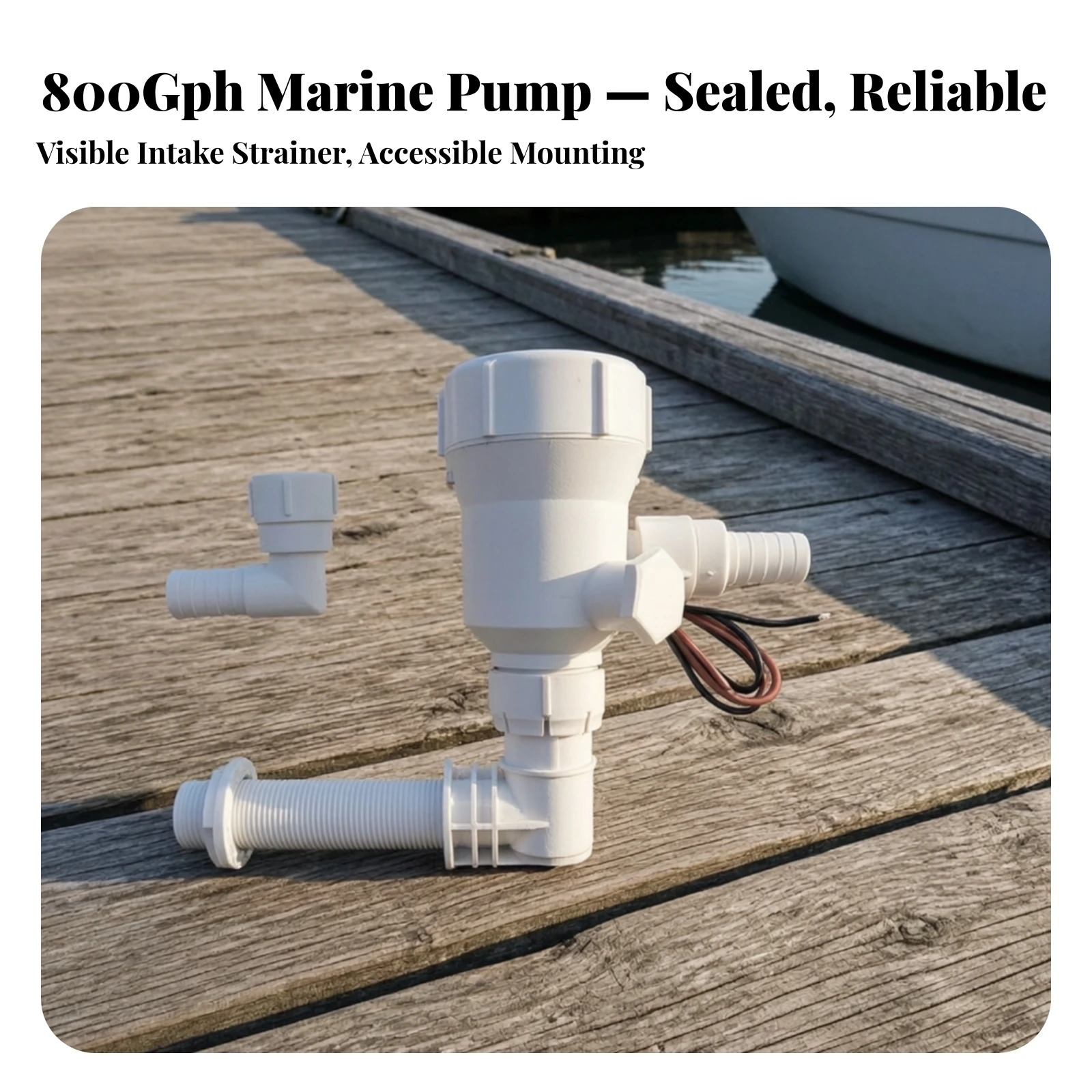 Compact 12V Marine Bilge Pump 800 GPH Low Profile Housing with Detachable Elbow Fitting