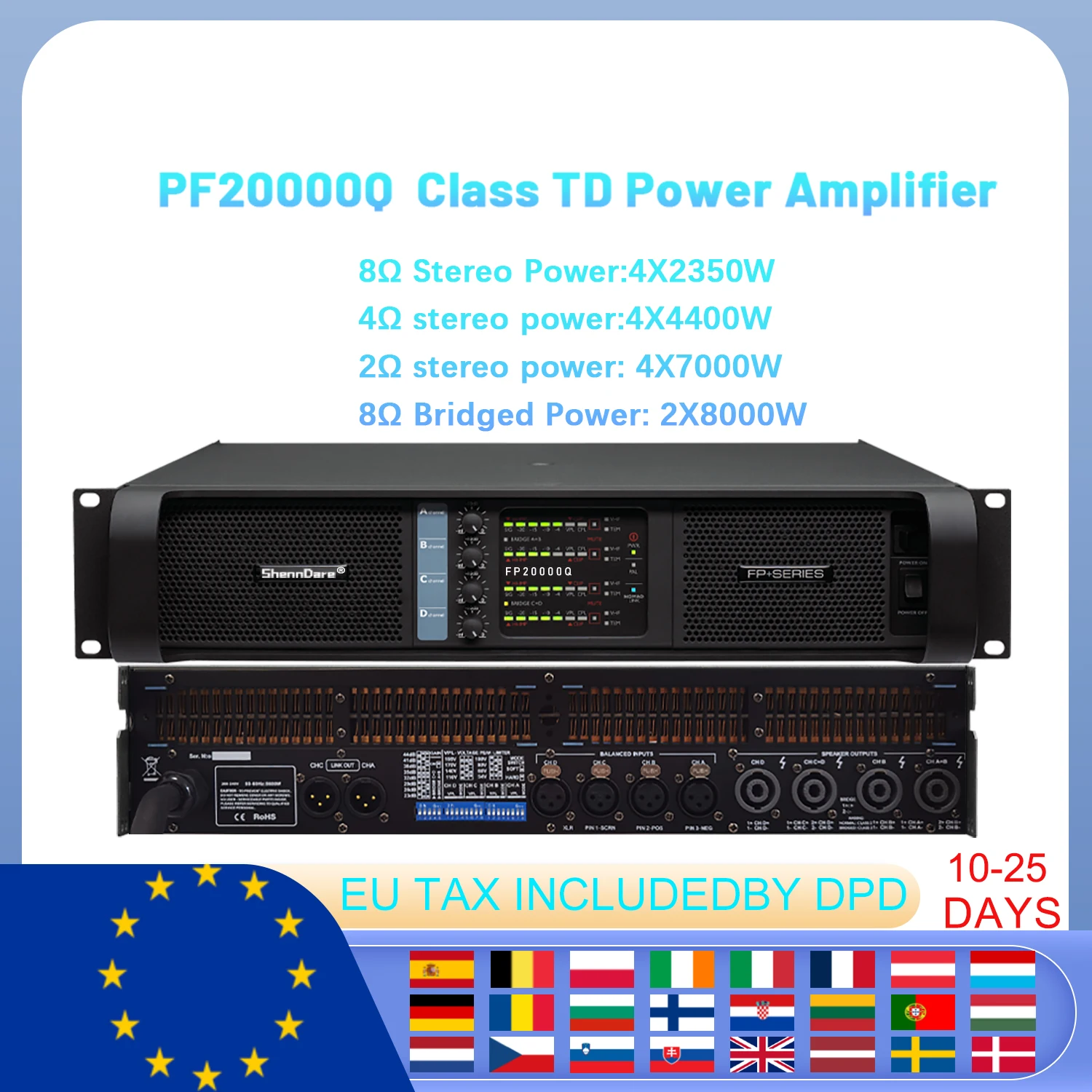 FP20000Q 4x7000W Professional Power Amplifier 4 Channels Audio DJ Subwoofer Preamplifier Class TD Line Array Speaker Amplifier