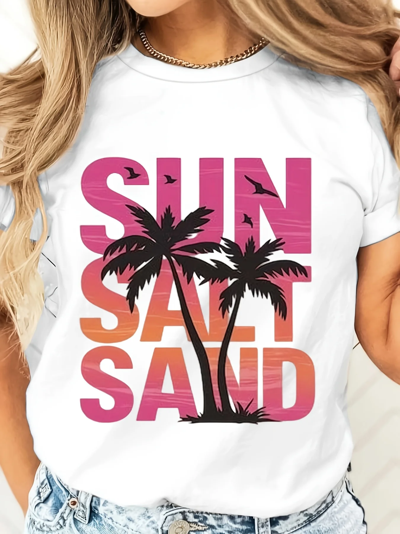 Sun Salt Sand Palm Tree Graphic T-Shirt, Summer Beach Vacation Holiday Tee, Seaside Travel Outfit