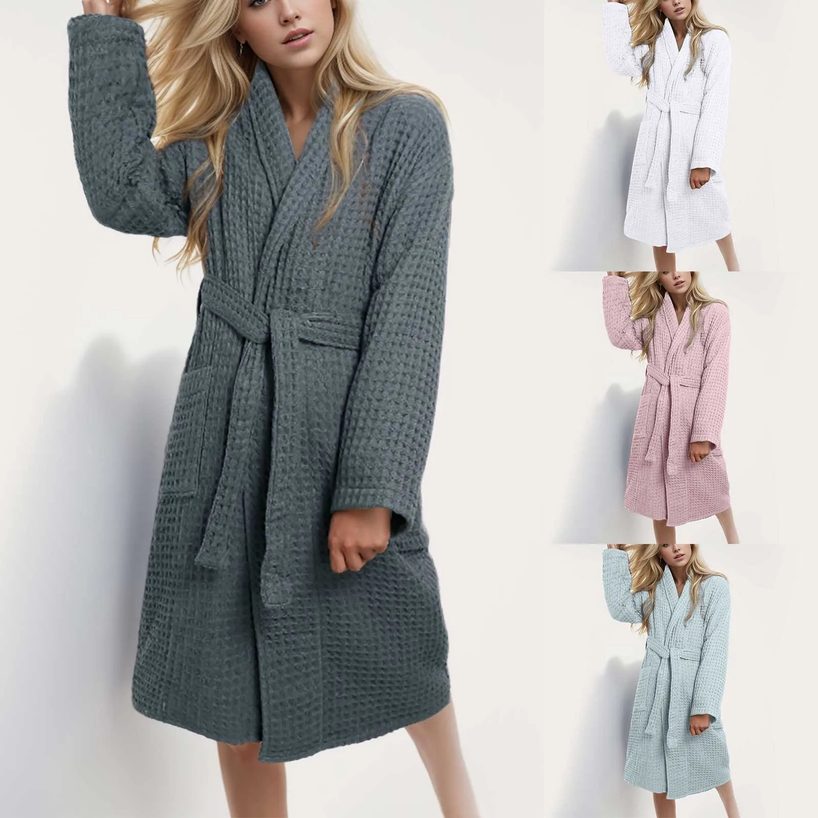 Women Autumn Winter solid Cardigan Coral Bathrobe Lapel Long Sleeve Belt Bath Robe Couple Warm Thermal Fleece Sleepwear Rope