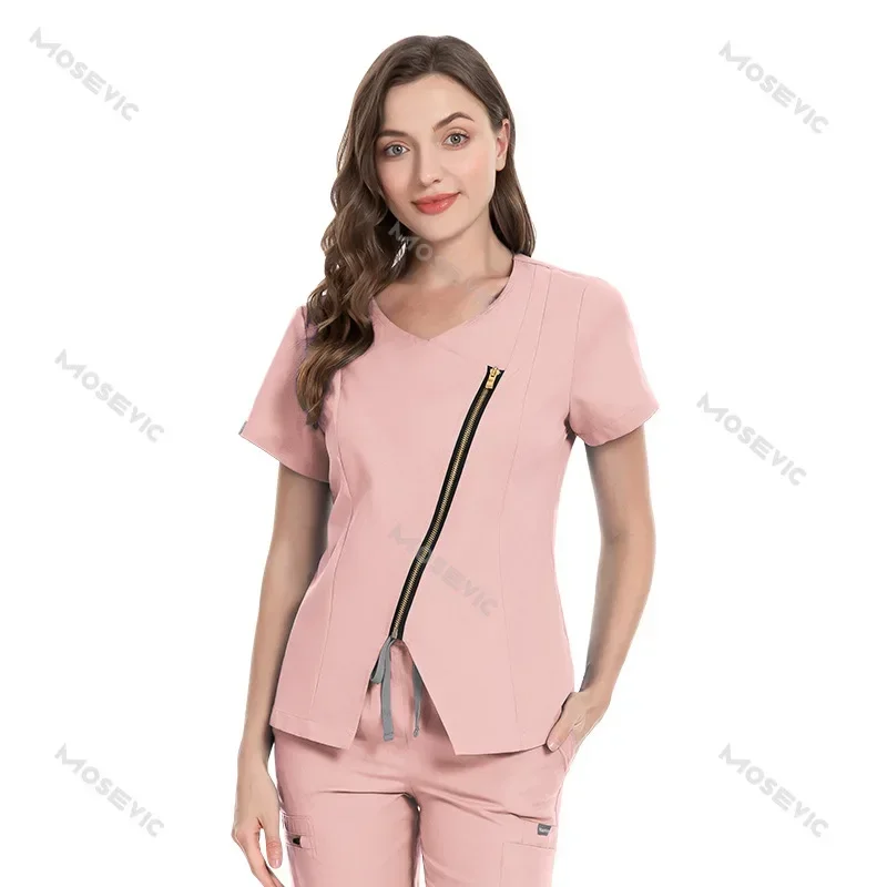 Nurse Uniform Medical Suits V-neck Nursing Scrub Uniform Salon Spa Pet Grooming Institution Work Clothes Short Sleeve Tops Pants