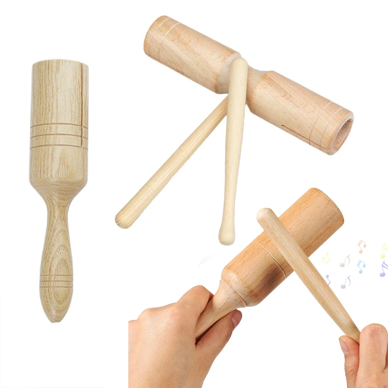 1pc Wooden Percussion Instrument Single Sound Tube / Twin Tone Block for Beginners Festival Entertainment Performance Props TMZ