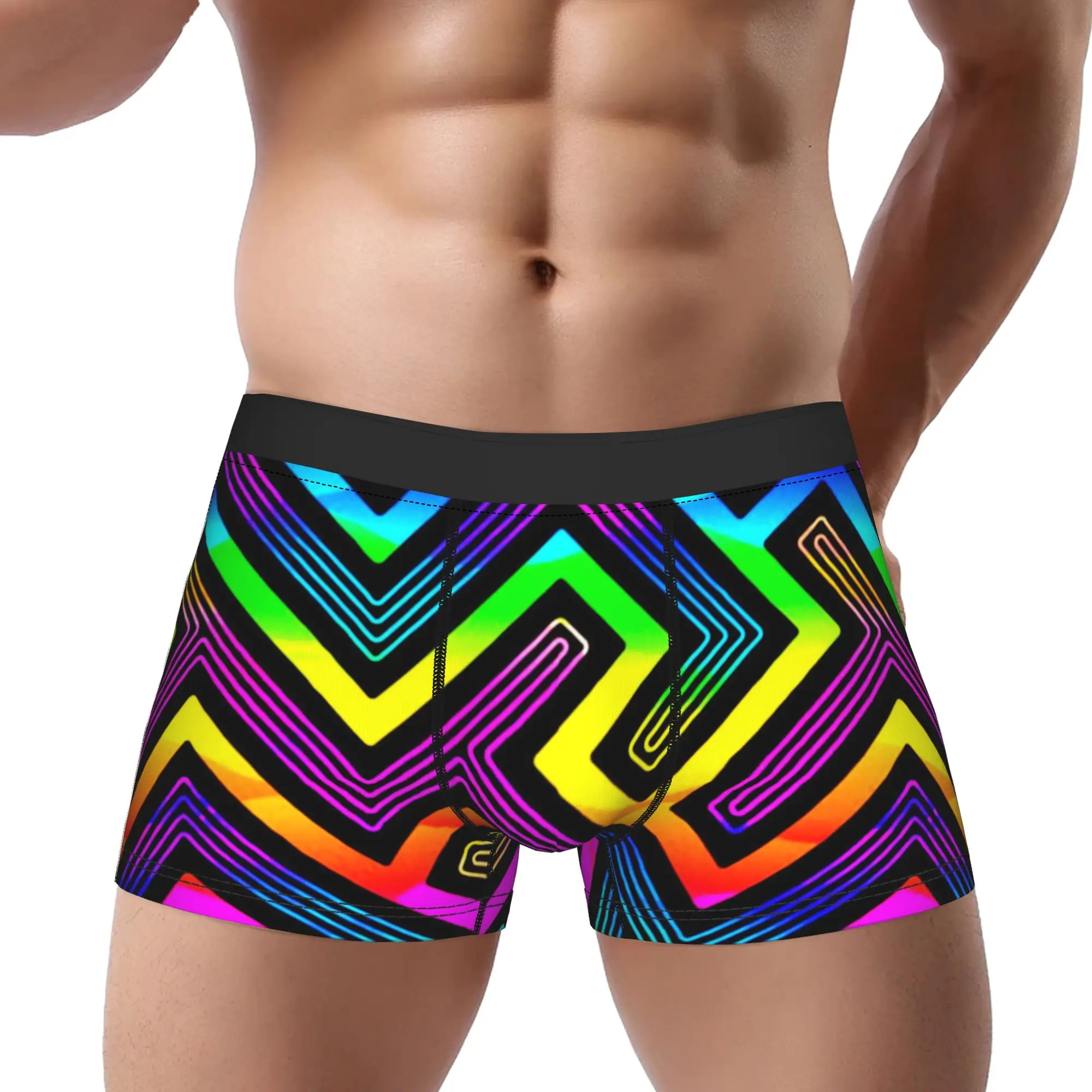 Rainbow Geometric Maze Pattern  Underpants Homme Panties Male Underwear Ventilate Shorts Boxer Briefs