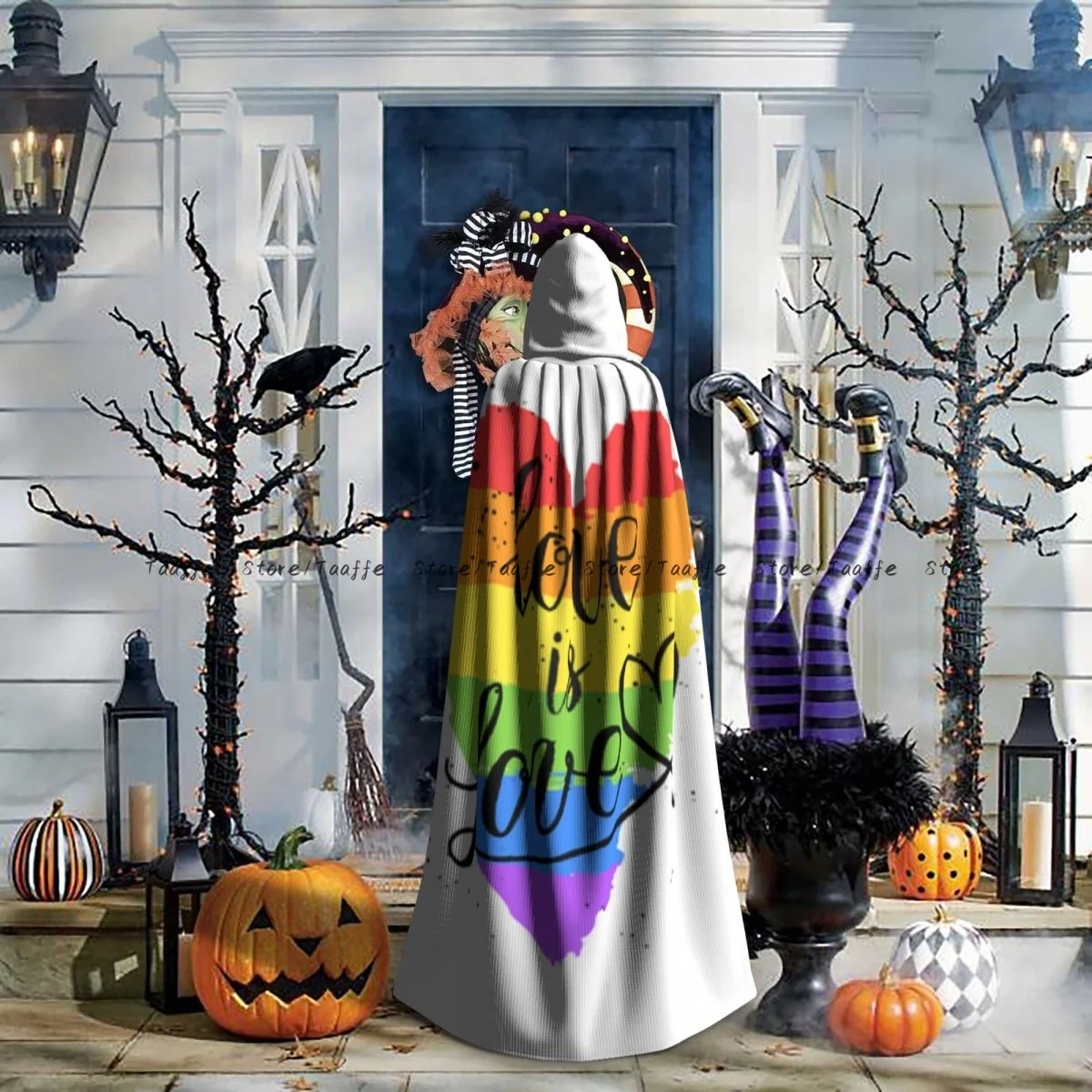 

Adult Pride Hearts Rainbow Cloak Cape Hooded Medieval Costume Witch Wicca Vampire Halloween Costume Dress Coat