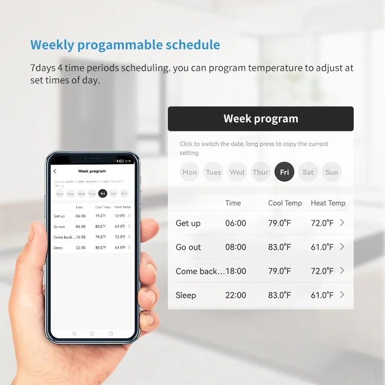 Weekly Programmable Digital Smart 24v Wifi Thermostat for Heating and Cooling System view 4