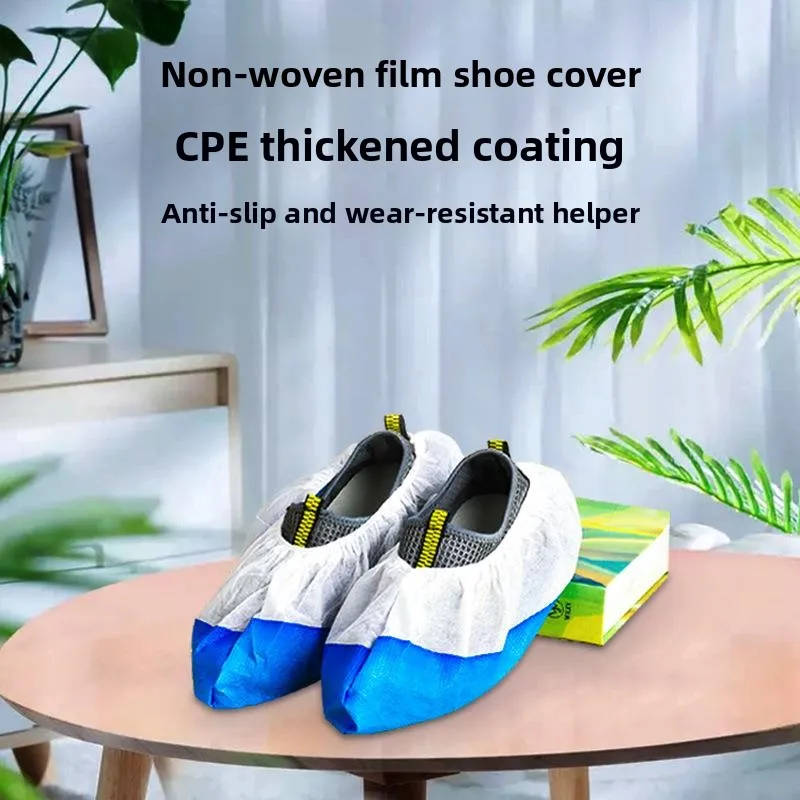 厚手のcpe不織布シューズカバー、撥水防塵、通気性、屋内リビングルーム用、使い捨て、家庭用フィルムシューズカバー