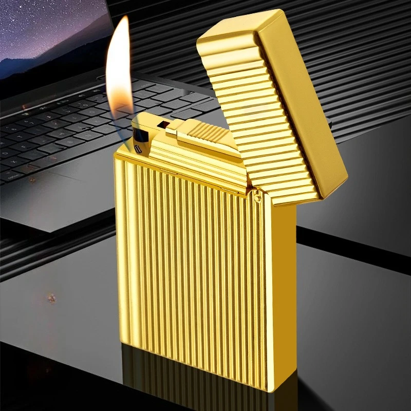 Brand New Premium Vertical Line Pattern Butane Lighter - Windproof, Crisp Ignition Sound, Refuelable, Ideal Men's Gift