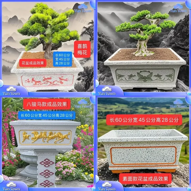 New Bottom Grouting Oversized Cement Flower Pot Mold Rectangular European Thickened Bonsai Concrete Pouring Mold for DIY