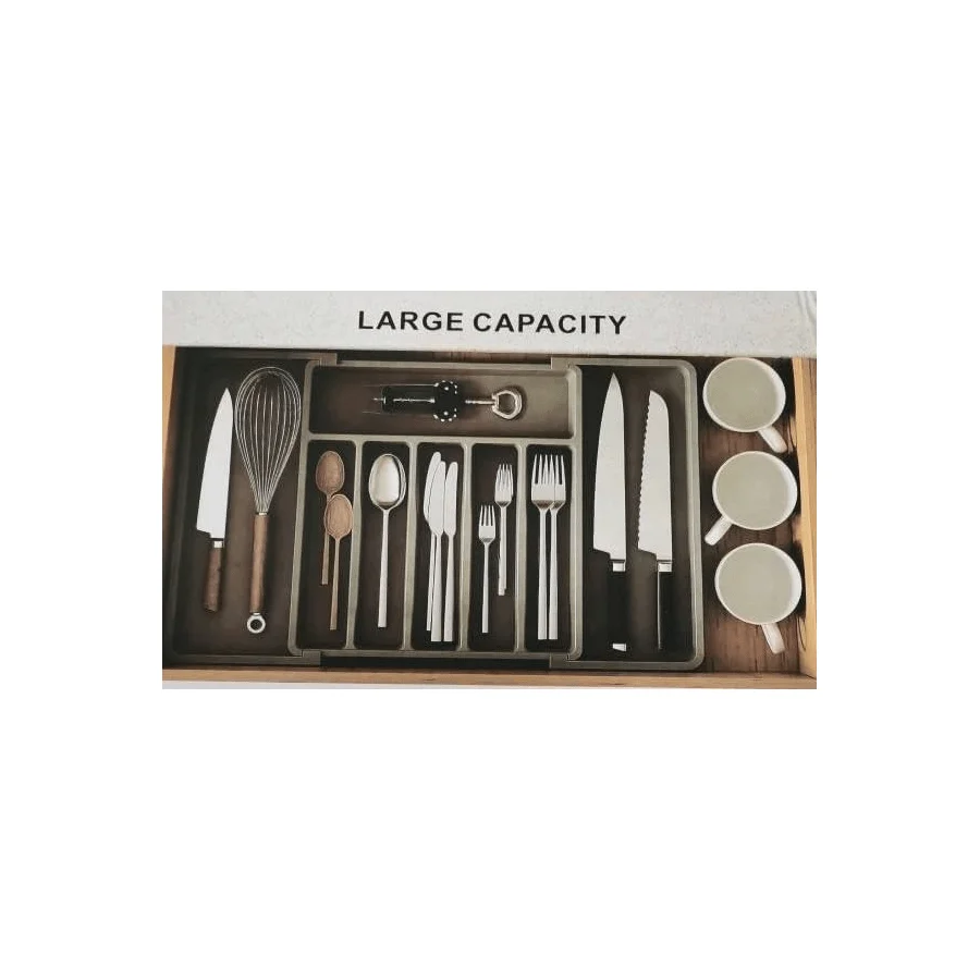 Расширяемый черный органайзер для столовых приборов для кухонного ящика, регулируемый поднос для столовых приборов, хранилище кухонных принадлежностей