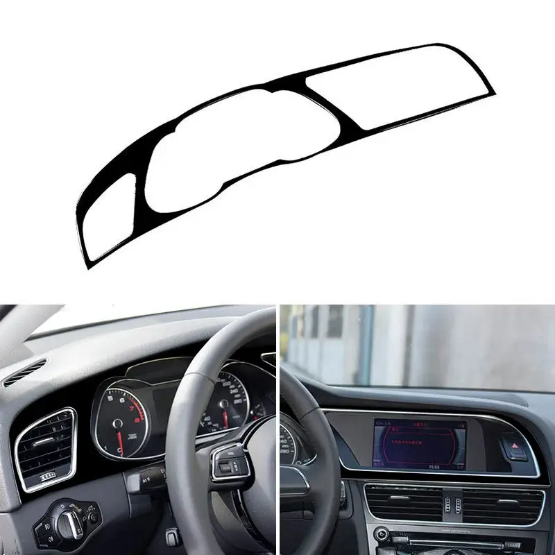 For Audi A4 B8 2009-2016 A5 Q5 2009-2017 Car Dashboard Panel Speedometer Frame Navigation Surround Stickers Trim Piano Black