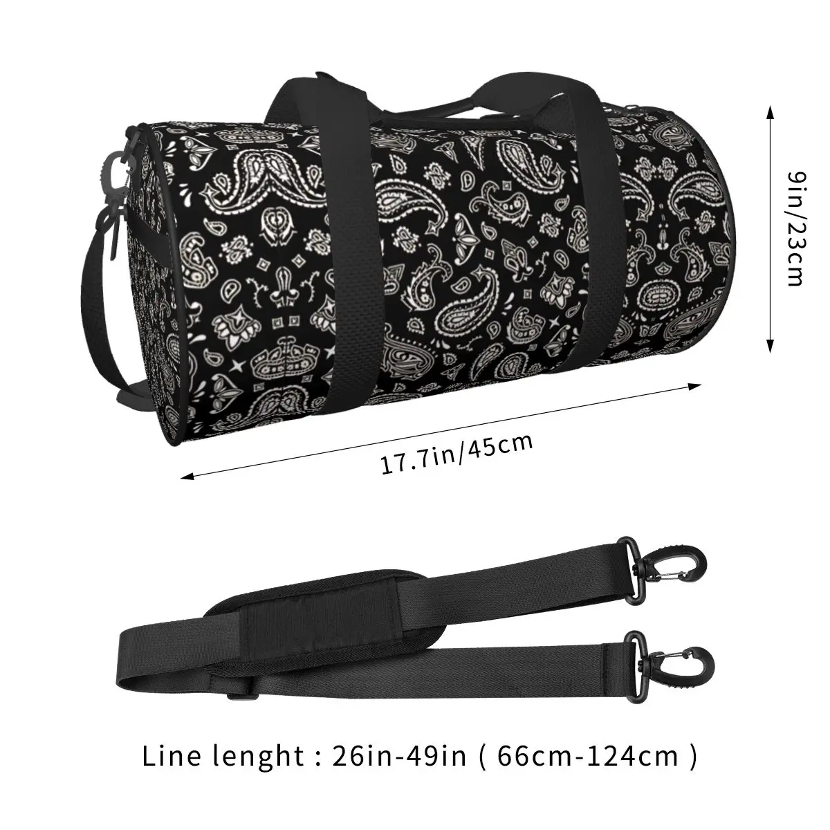 Classic Black OG Handkerchief Paisley Bandana Pattern Gym Bag  Men Custom with Shoes Novelty Fitness Bag Oxford Handbags