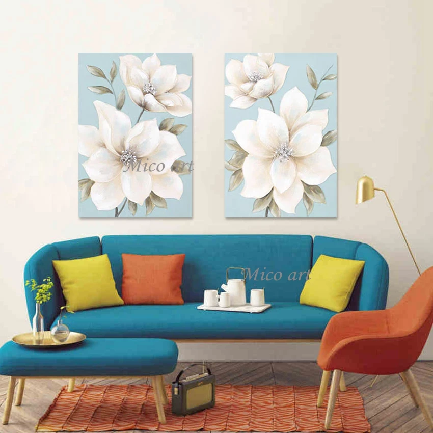 Flowers Textured Wall 2PCS Abstract Frameless Art Decoration Canvas Roll Picture Beautiful Design Handmade Oil Paintings Artwork