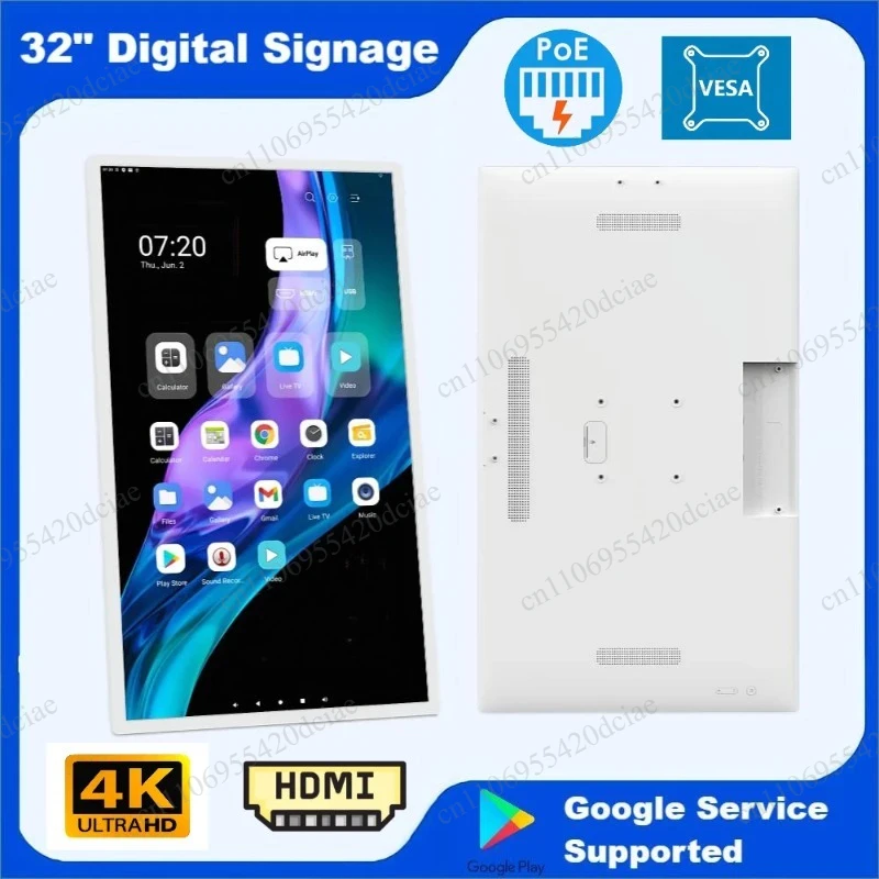 Equipped with 8-core CPU horizontal and vertical POE display, wall mounted HDMI input display, 32 inch UHD 4K Android 14 tablet
