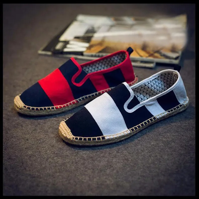 Spring Summer Mens Casual Shoes Slip-on Flat Cloth Breathable Fisherman Brand Male Footwear Red Black XZ19