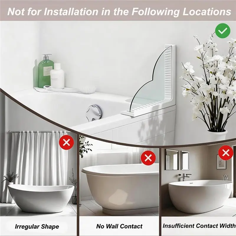 SEWS-No Wall Damage Bathtub Splash Guard 2Pcs With Suction Cup,Fits Uneven Angled Corners For Shower Tub& Sink