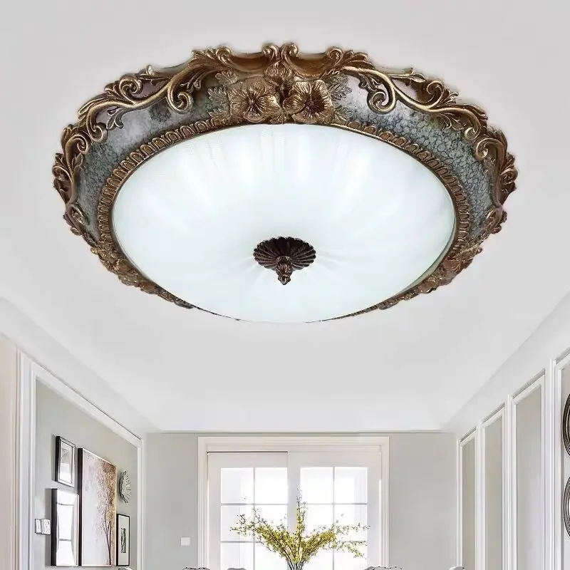 European Retro Luxury LED Ceiling Lamp Resin Light For Bedroom Living Room Study Porch Balcony Restaurant Decor Lighting Fix