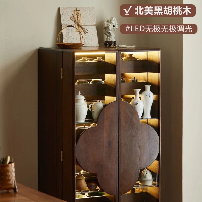 North American Black Walnut Glass Dental Cabinet with Light Tea Set Wenwan Jewelry Mobile Multi-layer Storage Cabinet