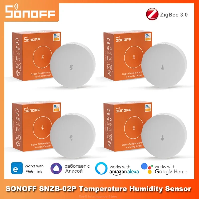 Датчик температуры и влажности SONOFF SNZB-02 ZigBee, Умный домашний монитор в режиме реального времени eWeLink, работает с ZBBridge Alexa Google Home