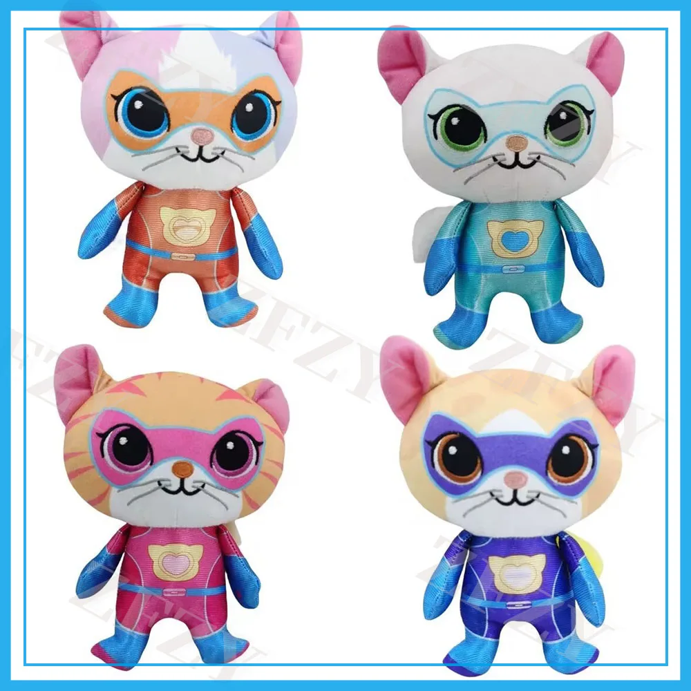 Super Kitties Team Anime Plush Toys Crystal Super Soft Plush Toy Doll Blue Kitten Green Kitten Yellow Kitten Doll Kids Toy Gifts