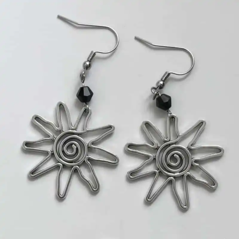 Punk Vintage Earrings For Women Girls Fashion Vortex Flower Elk Pendant Black Bead Ear Hook Party Jewelry Accessories Gift