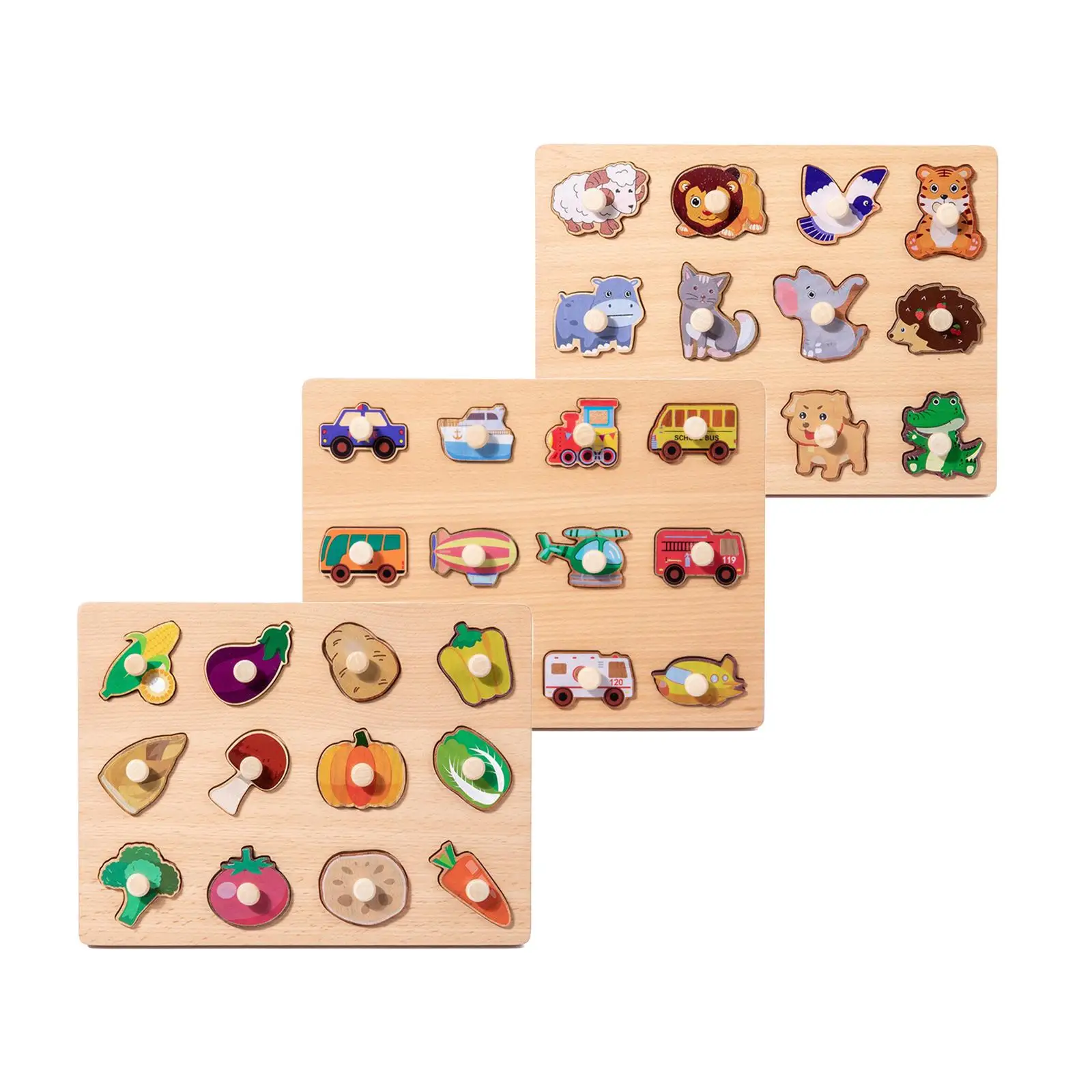 木製ペグパズル 形合わせボード インタラクティブ漫画 木製学習パズル 教育学習玩具 子供用 就学前