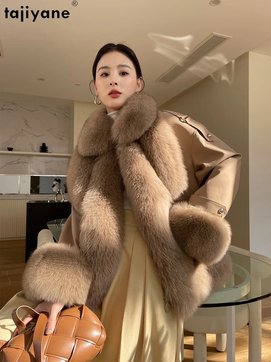 Tajiyane Real Fox Fur Jacket for Women 2023 Autumn Winter Genuine Sheepskin Leather Jacket Luxury White Goose Down Coats Casacos