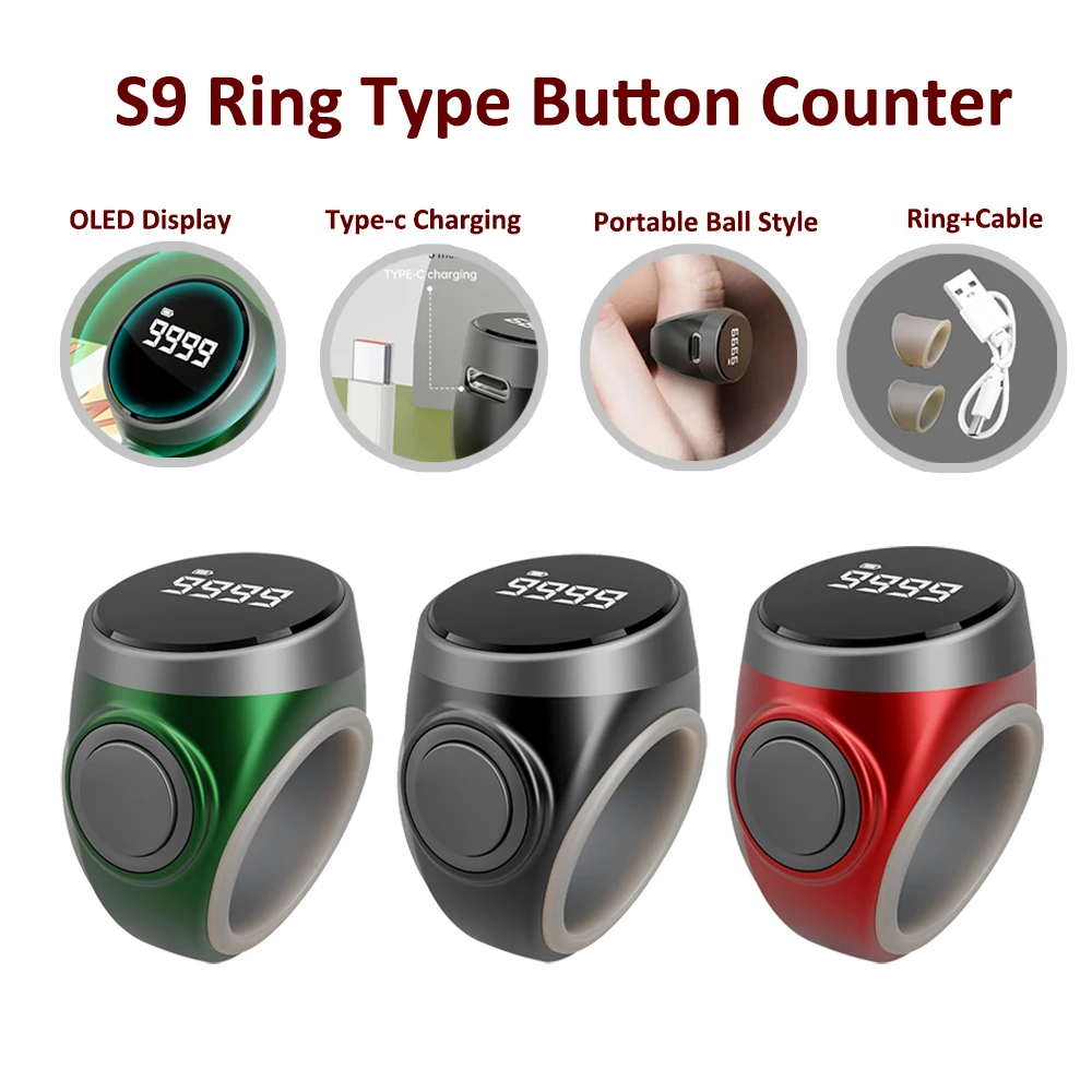 

S9 Ring Type Button Digital Counter OLED Display Counter 18/20/22MM Three Gears Adjustable Key Counter Portable Ball Counter