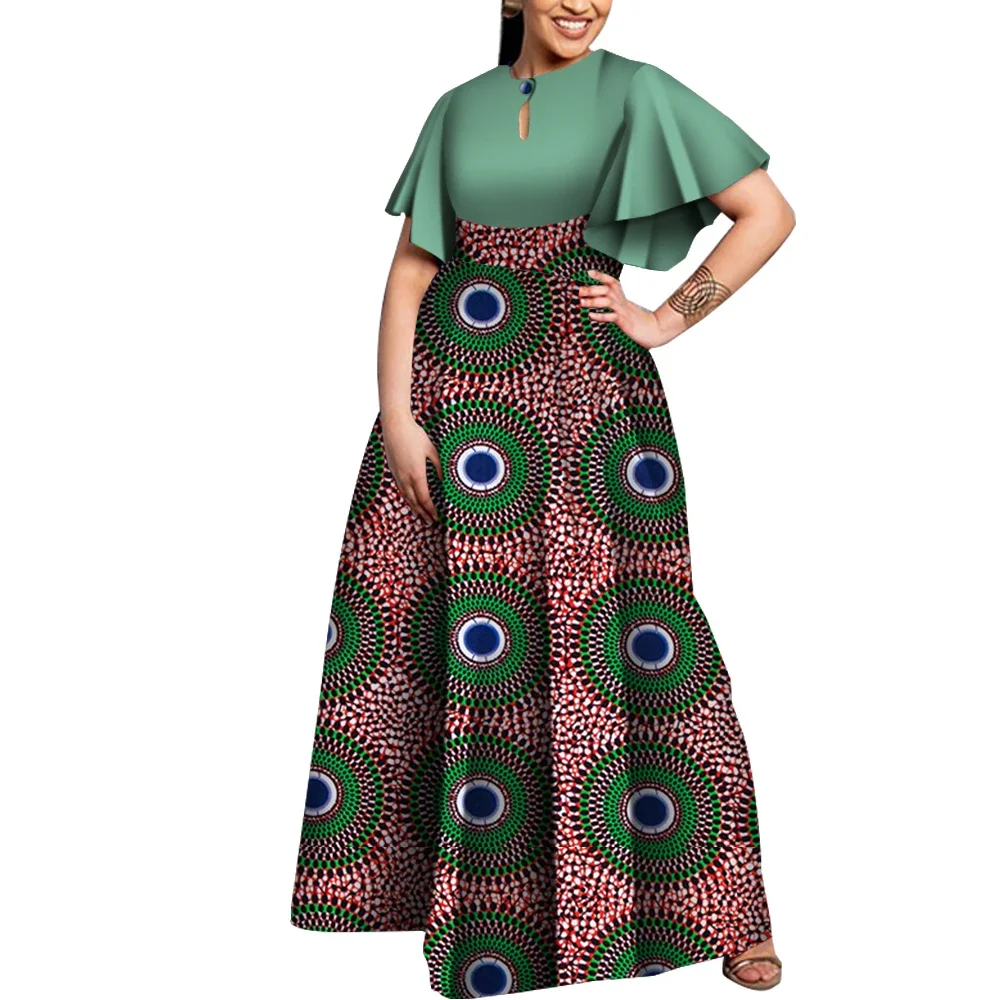 Maxi Afrikanisches Kleid für Frauen Plus Größe Anmutige Flare Hülse Ankara Wachs Druck Party Kleid Afrikanische Print Kleider für Frauen WY5564