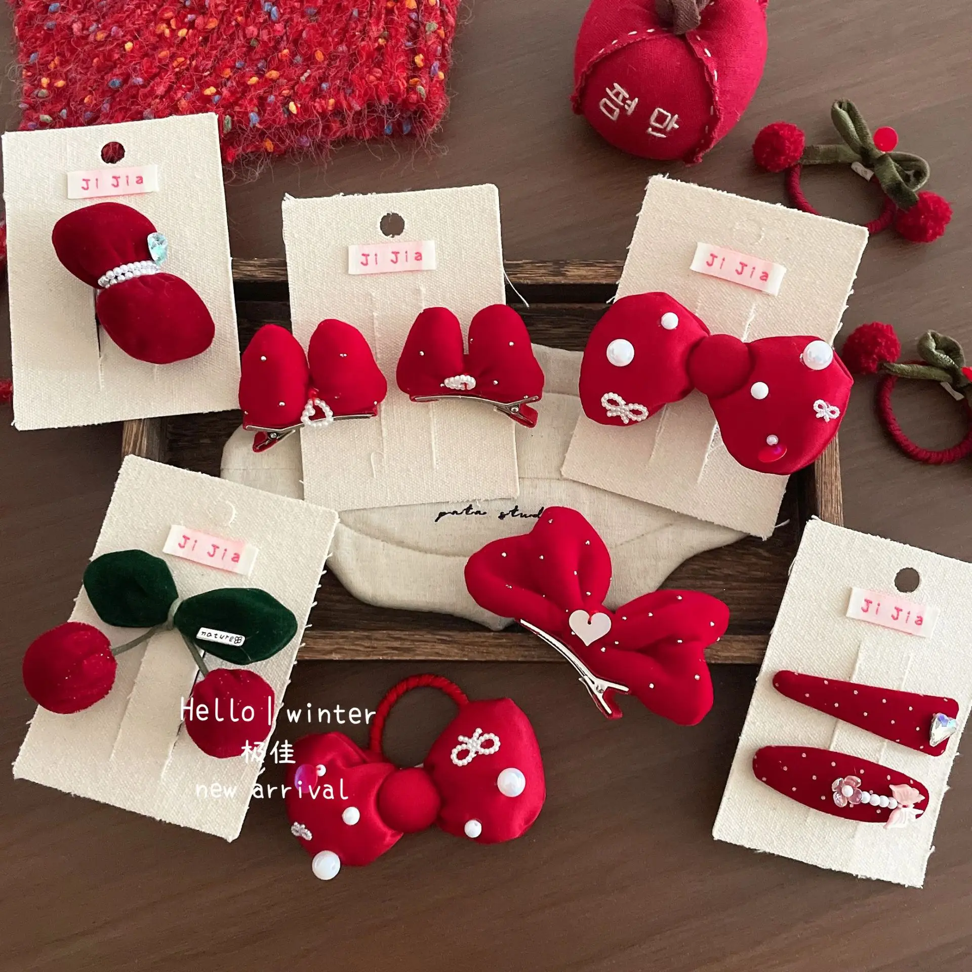 Hair Clips Hair Ties Red Faux Pearl Bow Small Sweet Girls Princess Headwear Hair Accessories Lightweight Daily New Year Party