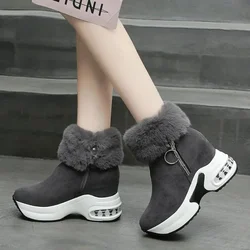 Snow Boots Women  New Item Suede Short Tube Warm Height Increasing Cotton Boots Thick Soled Zipper Comfort Snow