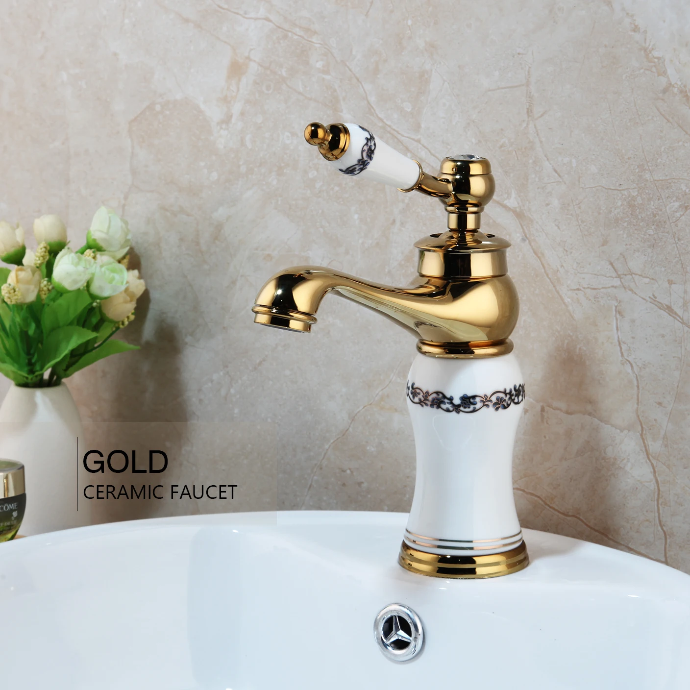 KEMAIDI Gold Polished Counter Top Bathroom Faucet Wash Basin Tap Swivel Single Handle Hot and Cold Water Mixer Tap