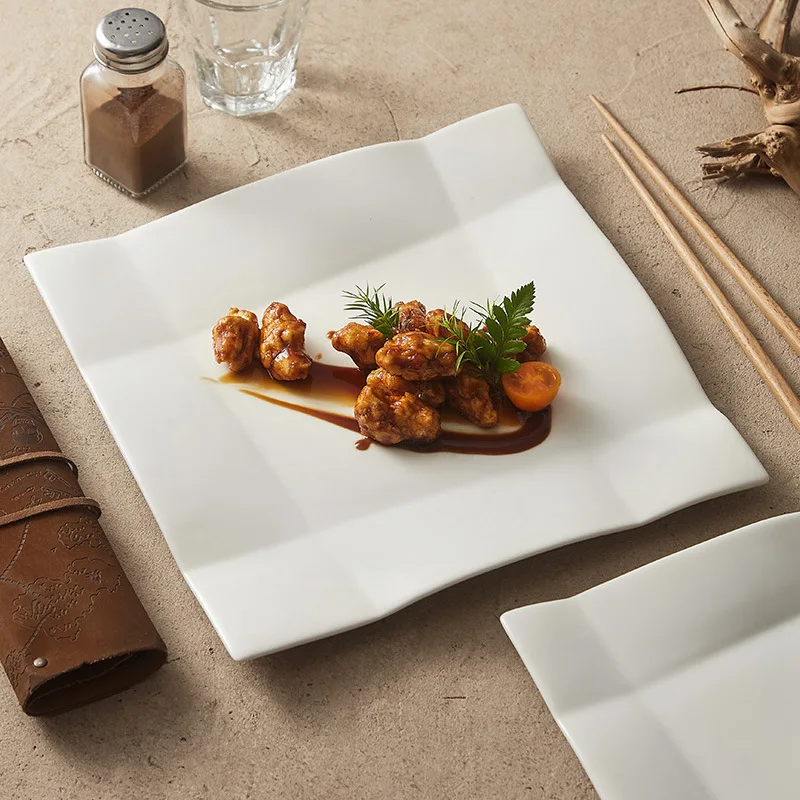 

Dehua ceramic hammer pattern western food plate household dish steak plate high-end tableware square plate dessert