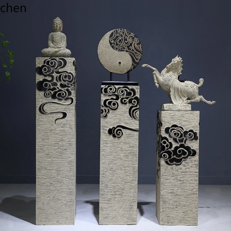 

QZT Floor Antique Stone Pillar Living Room Entrance Home Display Pillar Exhibition Hall Ornament