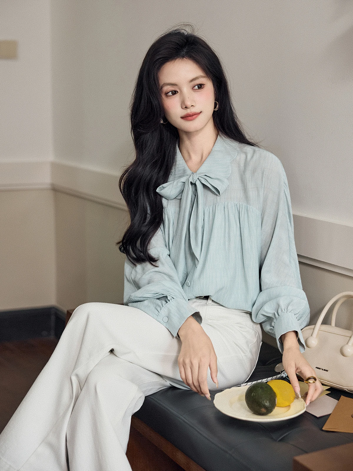 

Mint een Long Sve Women's irt Spring Autumn New Sle Loose Fit French Sle Breathable Comfortable Casual Busin Suit