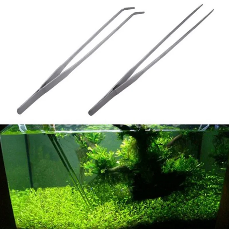 27cm straight end elbow stainless steel water grass clip water grass tweezers aquarium stainless steel tools