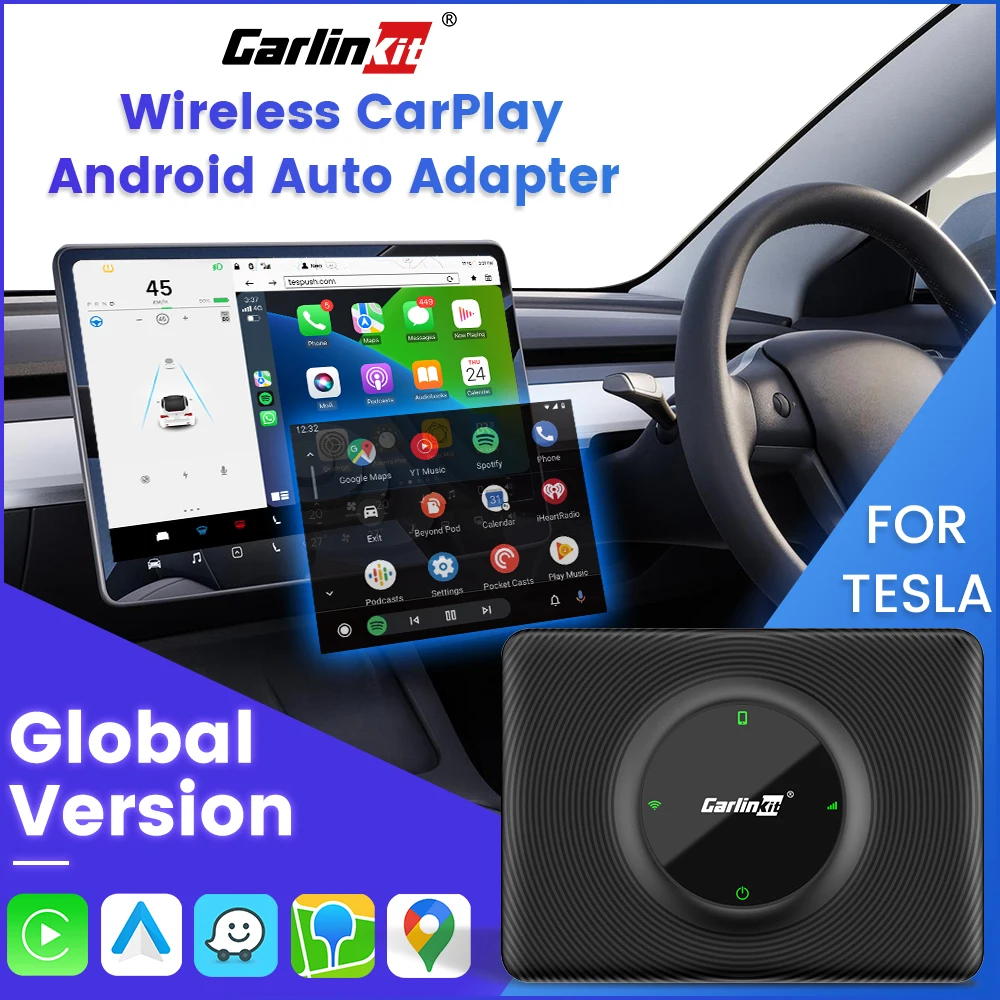 CarlinKit T2C Wireless CarPlay Android Auto Adapter Voice Control for Tesla All Module Spotify Google Maps Waze TMAP