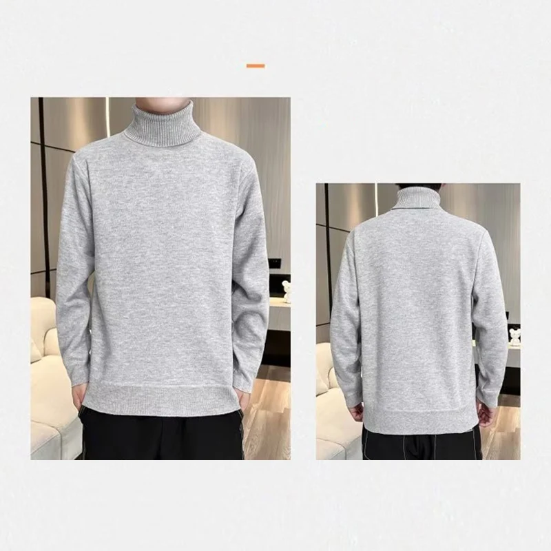 Winter New Men\'s Stacked High Collar Colorful Sweaters Daily Versatile Pullovers Plush Thicken Basic Long Sleeve Clothes Male