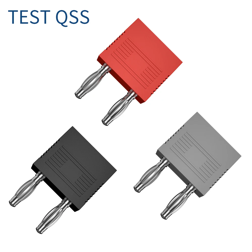 QSS 4PCS 4MM Banana Plug Connector Short Circuit Double Adapter Double Row One Female Divides Two Males Spacing 14MM   Q.20005