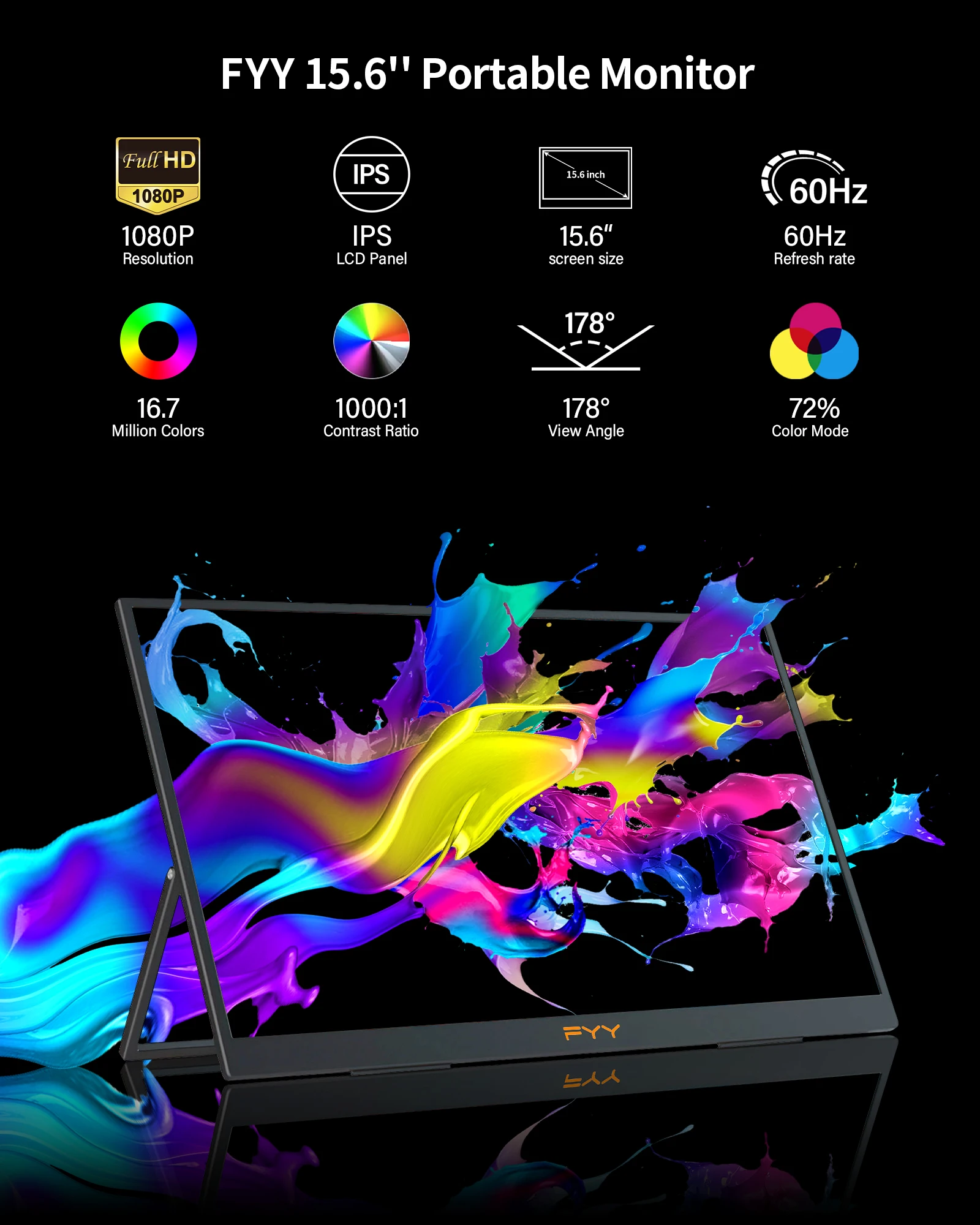 

15.6 Inch Portable Display MATE 156F 250cd/㎡, 72% SRGB Display IPS FHD Screen Type-C HD USB Screen Laptop 1080P IPS LCD