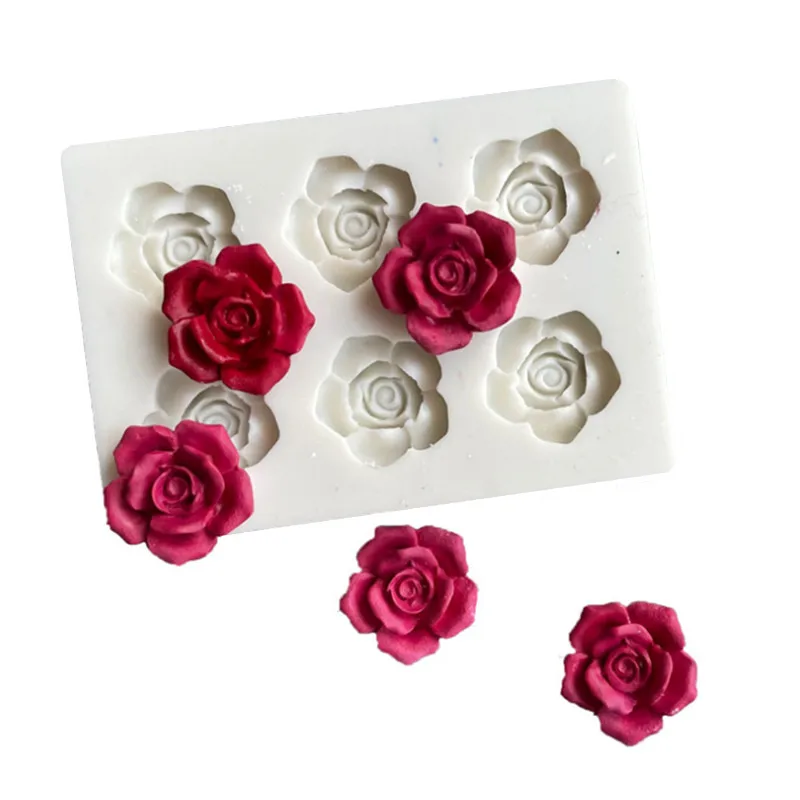 6Cavity 3D Rose Shape Silicone Mold DIY Flower Fondant Chocolate Mousse Jelly Cupcake Baking Tool Clay Plaster Resin Craft Mould