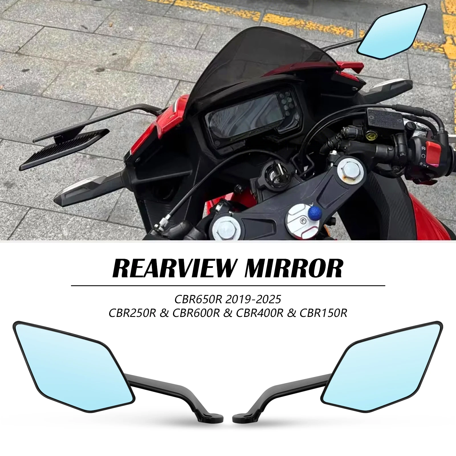 

Регулируемое складное зеркало заднего вида с ветровым козырьком для мотоциклов Honda CBR650R 2019-2025, CBR150R, CBR250R, CBR400R, CBR600R
