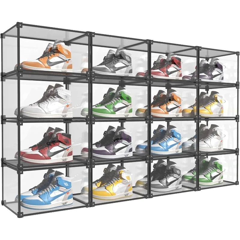 Magnetic Side Open Transparent Plastic Storage Shoe Box Clear Shoe Display Case Sneaker Storage Box Display Box