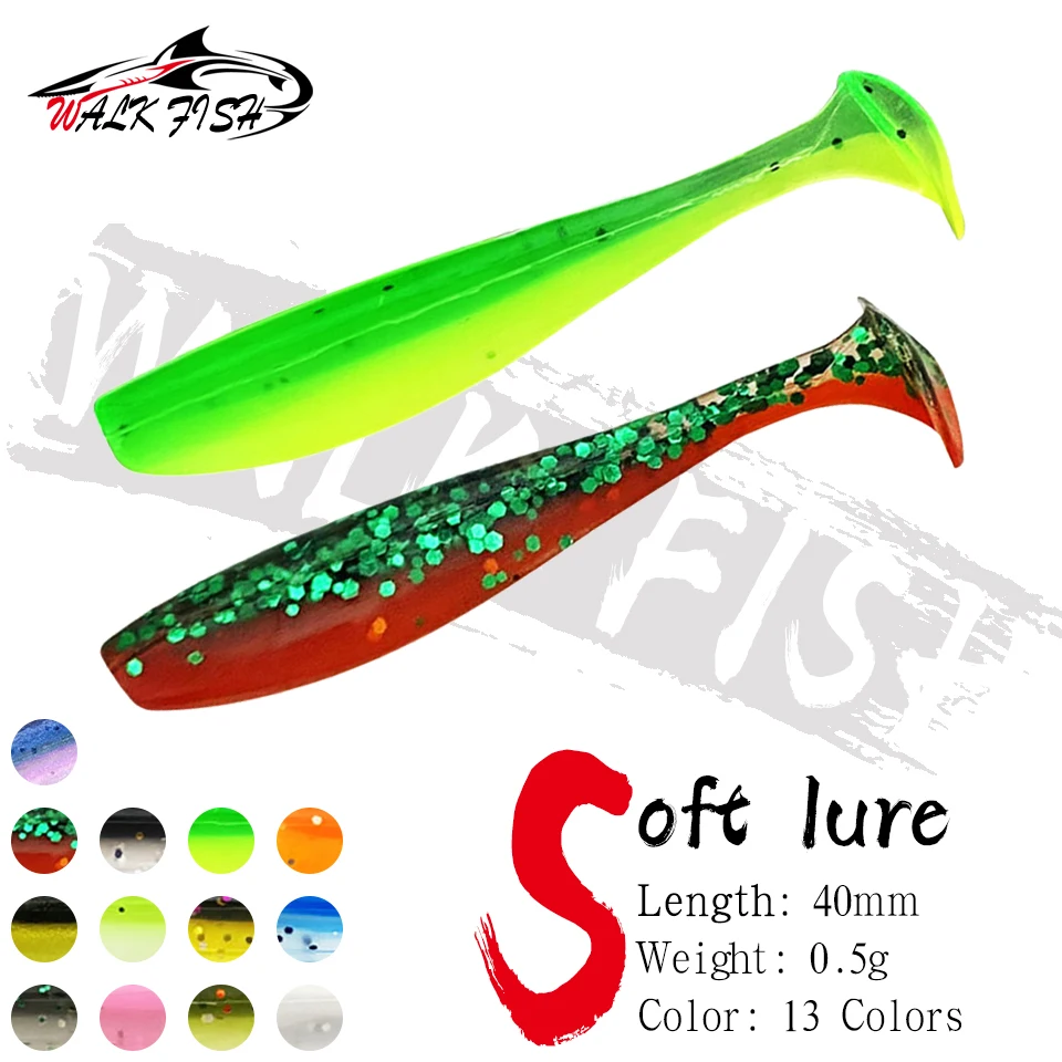 WALK FISH 20PCS T Schwanz Silikon Köder 40mm 0,5g Weicher Köder Shad Wobbler Angeln locken Meer wurm Swimbait Streamer Silikon Köder