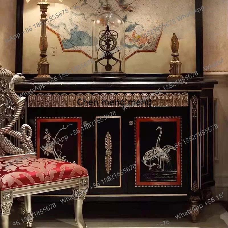 

Neoclassical solid wood entrance cabinet European-style painted dining side cabinet villa living room luxury storage cabinet
